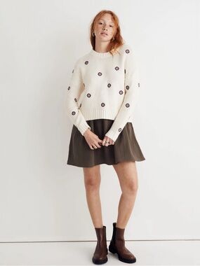 Madewell Medallion Embroidered Pullover Sweater, Small,  Antique Ivory